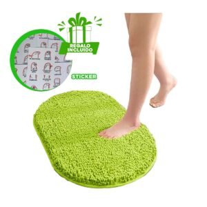 Tapiz Ovalado de Microfibra 40x60cm Verde limon Antideslizante para Bano Y+Regalo Sticker