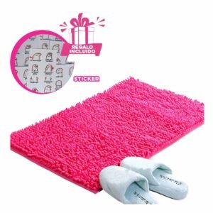 Tapiz Rectangular de Microfibra 40x60cm Fucsia Antideslizante para Bano Y+Regalo Sticker