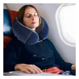 Almohada de Cuello para Viajar en Terciopelo con Espuma Viscoelastica Azul Interior