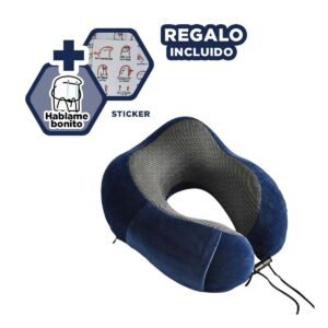 Almohada de Viaje para Cuello en Terciopelo Azul con Espuma Viscoelastica Y+Regalo Sticker