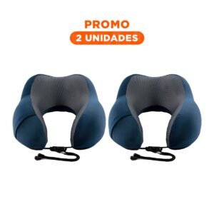 Pack2 Cojin Ergonomico Azul de Cuello para Viajar en Terciopelo con Espuma Interior