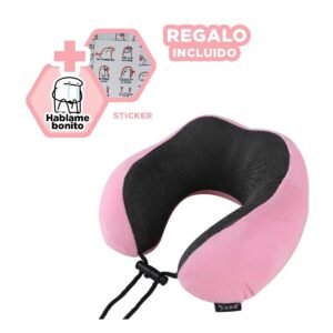 Almohada de Viaje para Cuello en Terciopelo Rosado con Espuma Viscoelastica Y+Regalo Sticker