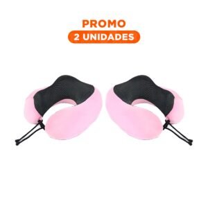 Pack2 Cojin Ergonomico Rosado de Cuello para Viajar en Terciopelo con Espuma Interior