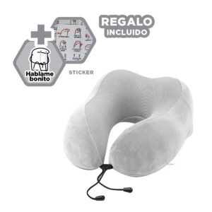 Almohada de Viaje para Cuello en Terciopelo Plomo con Espuma Viscoelastica Y+Regalo Sticker