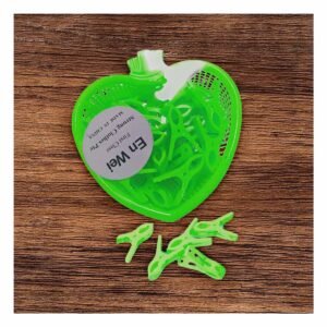 Cesto Verde Corazon con 24 Ganchos para Ropa 17x17cm Lavanderia