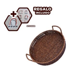 Bandeja tejida circular con asas para mantener orden en tu hogar marron Y+Regalo Sticker