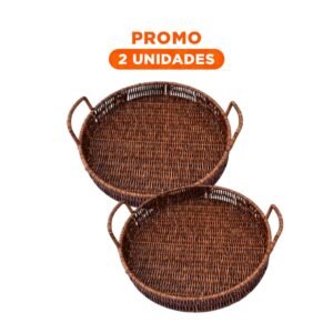 Pack2 Cesta tejida circular con asas perfecta para decorar y ordenar tu sala marron