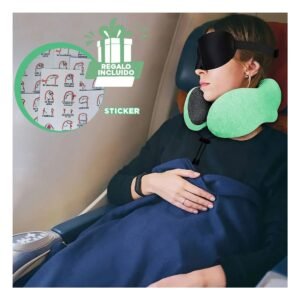 Almohada de Viaje para Cuello en Terciopelo Verde con Espuma Viscoelastica Y+Regalo Sticker