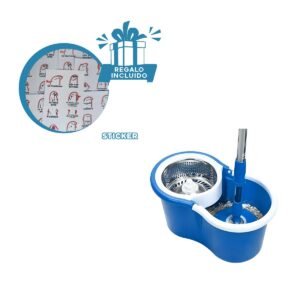Trapero Giratorio 360 con Balde Centrifugador Azul para Limpieza Facil Y+Regalo Sticker