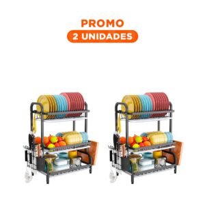 Pack2 Organizador de Platos de Uso Diario con 3 Niveles en Negro