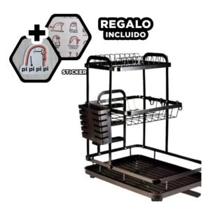 Escurridor de Cocina con 3 Niveles Sistema de Drenaje y Soporte Negro Y+Regalo Sticker