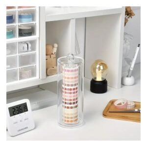 Dispensador Acrilico con tapa de algodon para aseo y tocador transparente