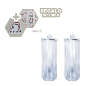 Contenedor Acrilico con tapa de algodon para aseo y tocador transparente Y+Regalo Sticker