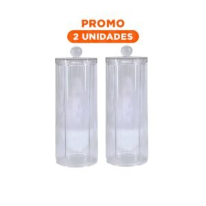Pack2 Dispensador Transparente Acrilico con tapa para algodon uso aseo y tocador