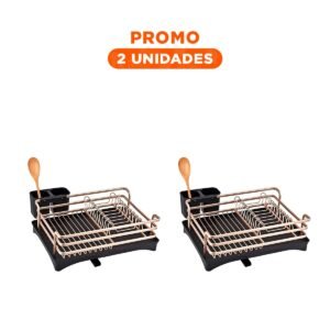 Pack2 Organizador de Platos de Uso Diario con Drenaje Oro Rosa