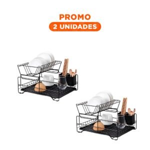 Pack2 Organizador de Platos de Uso Diario con 2 Niveles en Negro