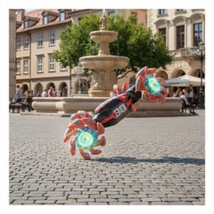 Vehiculo Acrobatico con Control Remoto y Reloj para Giros Rojo y Celeste 27x16cm