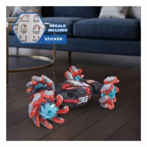 Vehiculo Acrobatico con Control Dual para Maniobras Rojo y Celeste 27x16cm Y+Regalo Sticker