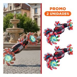 Pack2 Coche Acrobatico con Control Remoto y Reloj para Juego Rojo y Celeste 27x16cm