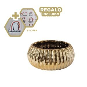 Vasija Cuenco Ceramica Galvanizada 15x20x10.5cm Dorado Acanalado Para Hogar Y+Regalo Sticker