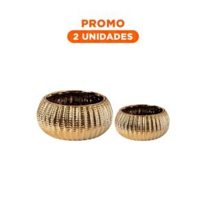 Pack2 Plato Cuenco Ceramica Galvanizada 15x20x10.5cm Dorado