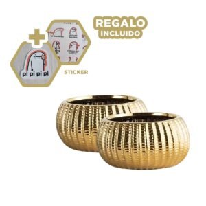 Vasija Cuenco De Ceramica Galvanizada 17.5x22x11.5cm Dorado Acanalado Y+Regalo Sticker