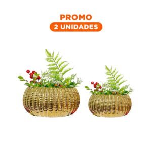 Pack2 Maceta Redonda Ceramica Dorado 17.5x22x11.5cm
