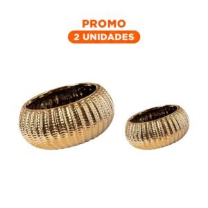 Pack2 Planta Cuenco Ceramica Dorado Acanalado Para Sala Y Jardin