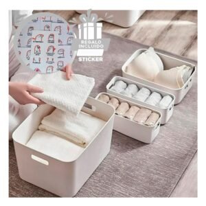 Contenedor de Guardado Blanco Multiuso con Asas para Hogar Organizado Y+Regalo Sticker