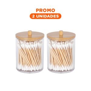 Pack2 Frasco Acrilico con Tapa de Madera 7x11cm Transparente para Hisopos