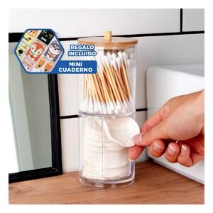 Dispensador Doble de Acrilico con Tapa de Madera Transparente Uso Hogar Y+Regalo Sticker