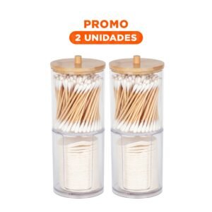 Pack2 Frasco Doble de Acrilico con Tapa de Madera Transparente Multiuso Plus