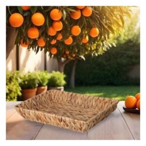 Cesta rectangular tejida Grass 28x19x4cm Mostaza para organizacion en hogar