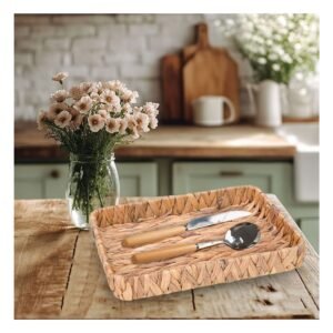 Cesta Tejida Rectangular Grass 36x28x6cm Mostaza Para Decoracion Del Hogar Y Casa