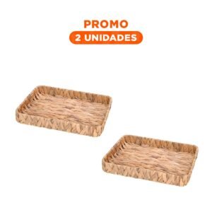 Pack2 Cesta Tejida Rectangular Grass 36x28x6cm Mostaza Para Organizar Cosas En Casa
