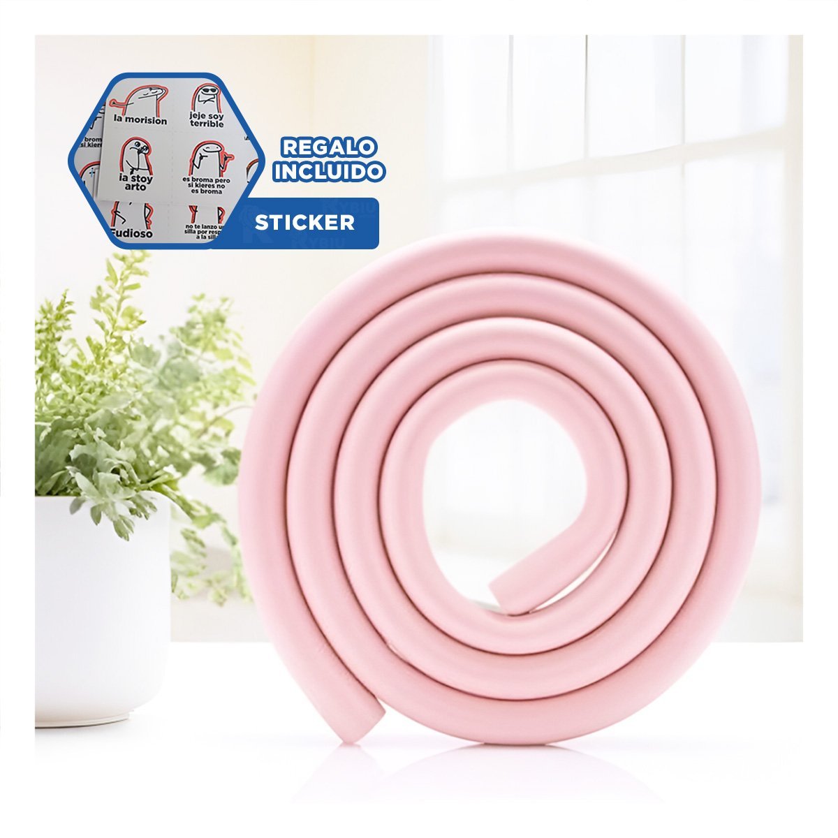 Protector Esquinero de Espuma Flexible para Bordes de Muebles y Mesas Rosa Y+Regalo Sticker