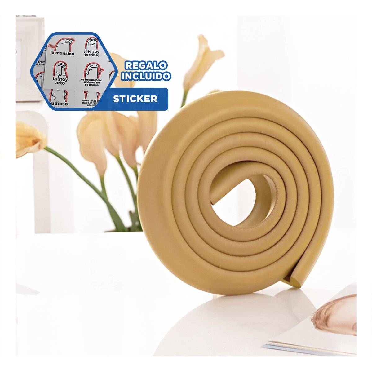 Protector Esquinero de Espuma Flexible para Bordes de Muebles y Mesas Mostaza Y+Regalo Sticker