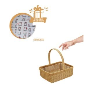 Contenedor tejida cuadrada con asa para almacenamiento en casa mostaza Y+Regalo Sticker