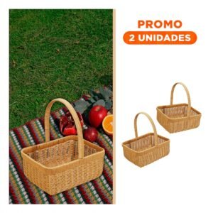 Pack2 Canasta tejida cuadrada con asa para decoracion de sala y comedor mostaza