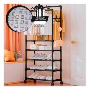 Estante Negro con 5 Niveles y Perchero Doble para Dormitorio Y+Regalo Sticker