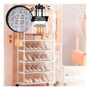 Estante Blanco con 5 Niveles y Perchero Doble para Dormitorio Y+Regalo Sticker