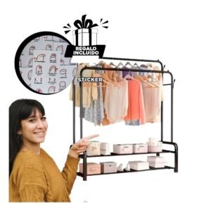 Estante Perchero Colgador Doble negro con 2 Niveles Resistente 40 Kg Y+Regalo Sticker