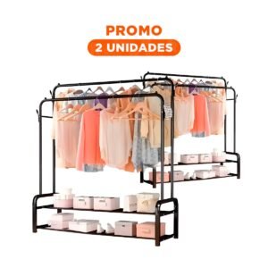 Pack2 Repisa Perchero Colgador Doble negro con 2 Niveles para Entrada