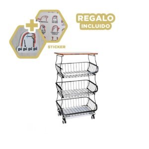 Organizador Modular Negro de 4 Secciones en Acero y Madera con Ruedas Y+Regalo Sticker