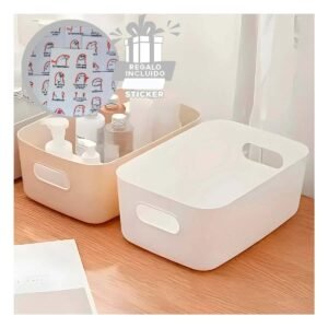 Caja Organizadora Multiuso con Asas Blanco 30.5x20x12cm para Ordenar Hogar Y+Regalo Sticker
