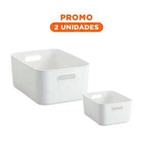 Pack2 Organizador Multiuso con Asas Plastico Blanco Rectangular 30.5x20x12cm para Casa