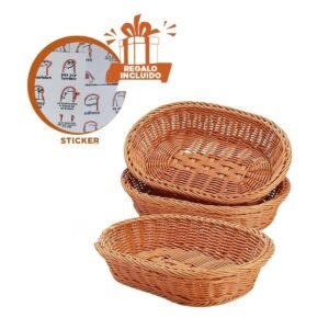 Recipiente Ovalado de Plastico Tejido 30x20x7cm para Mesa de Comedor en Casa Y+Regalo Sticker