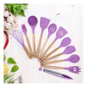 Set Completo de Utensilios de Silicona para Cocina Resistente y Color Morado