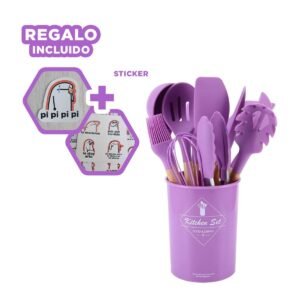 Set Unico de Utensilios de Silicona Duraderos y Colores Llamativos para Cocina Y+Regalo Sticker