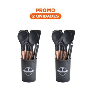 Pack2 Herramientas de Cocina Utensilios de Silicona Negro Duraderos y Faciles de Limpiar